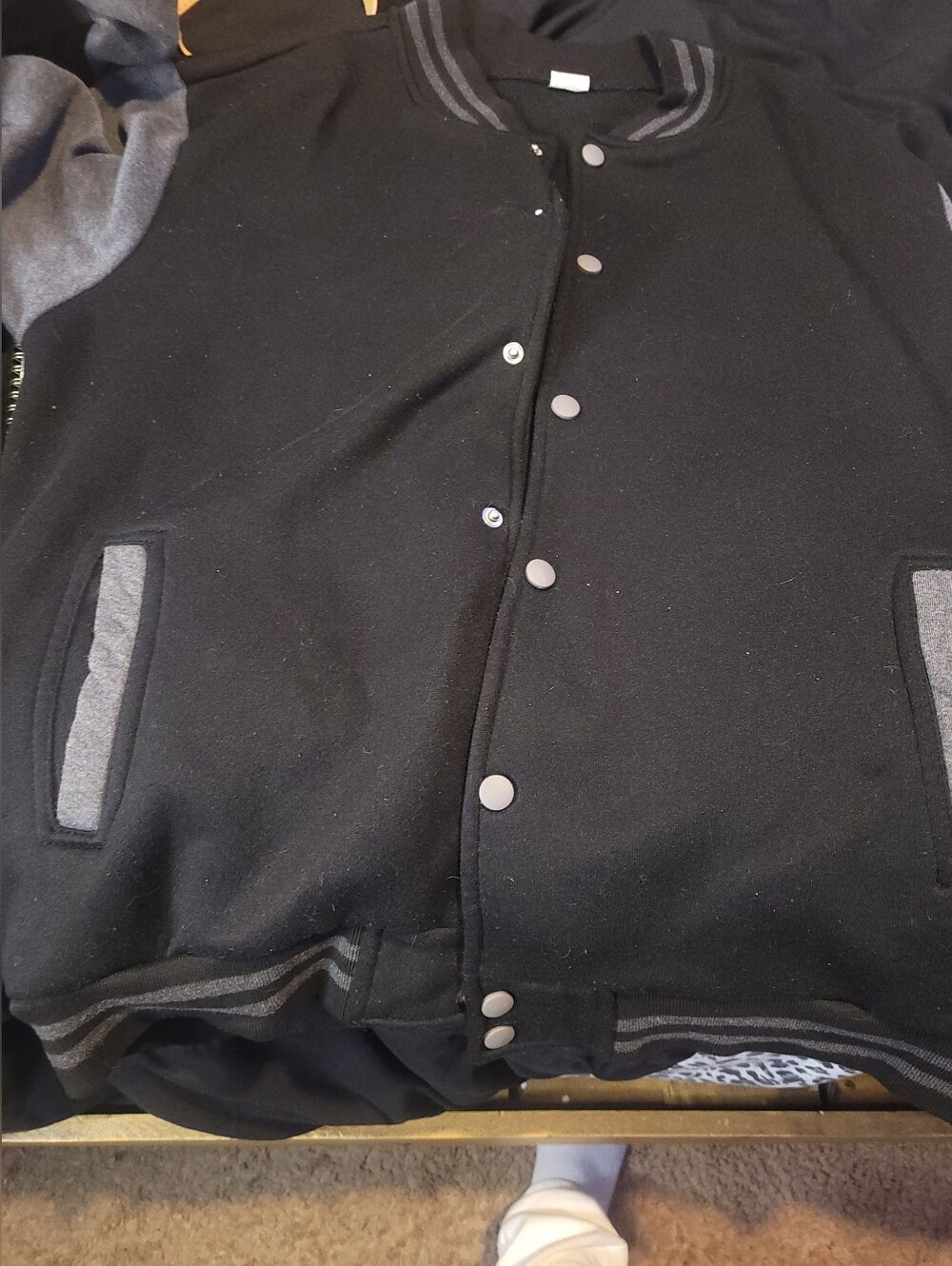 Men's Black & Gray Varsity Bomber Jacket SIZE M